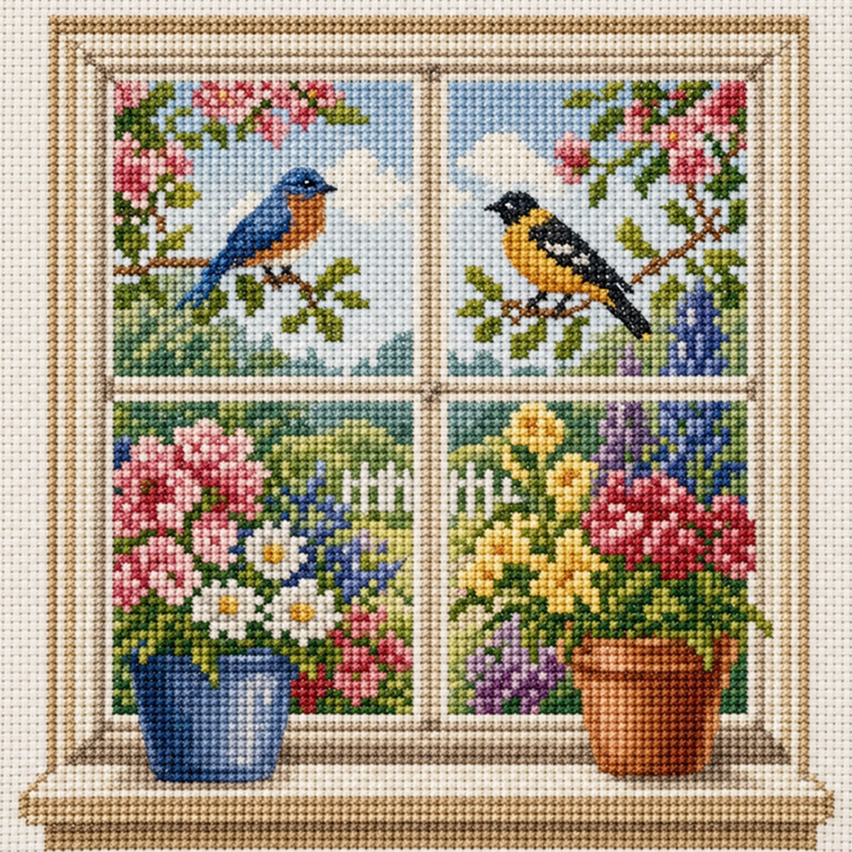 Spring Birds - Full 14CT Stamped Cross Stitch 30x30CM - Huacan