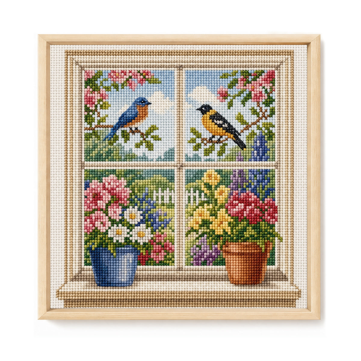Spring Birds - Full 14CT Stamped Cross Stitch 30x30CM - Huacan