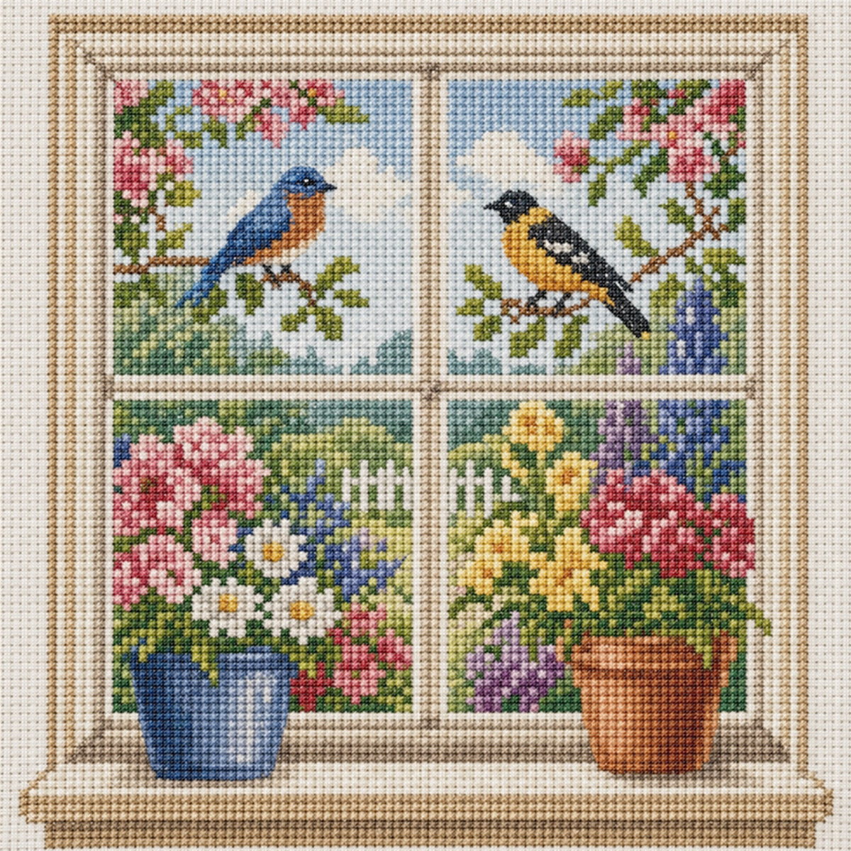 Spring Birds - Full 14CT Stamped Cross Stitch 30x30CM - Huacan