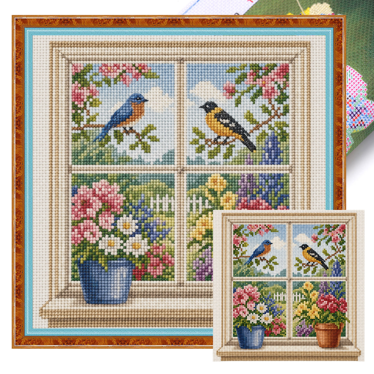 Spring Birds - Full 14CT Stamped Cross Stitch 30x30CM - Huacan