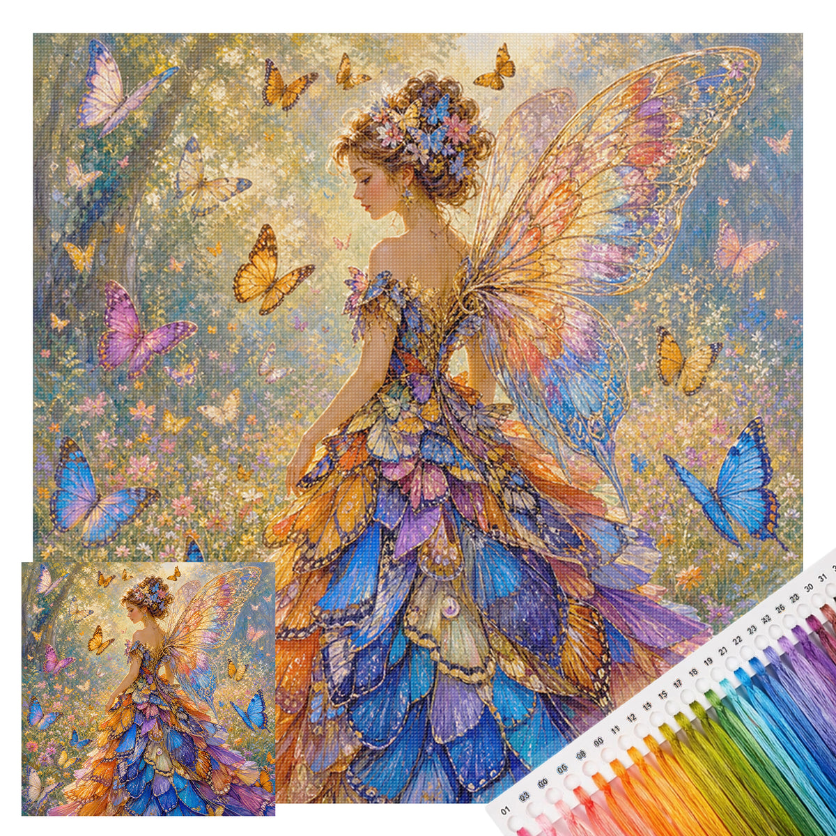 Butterfly Fairy - Full 11CT Stamped Cross Stitch 45x45CM - Huacan