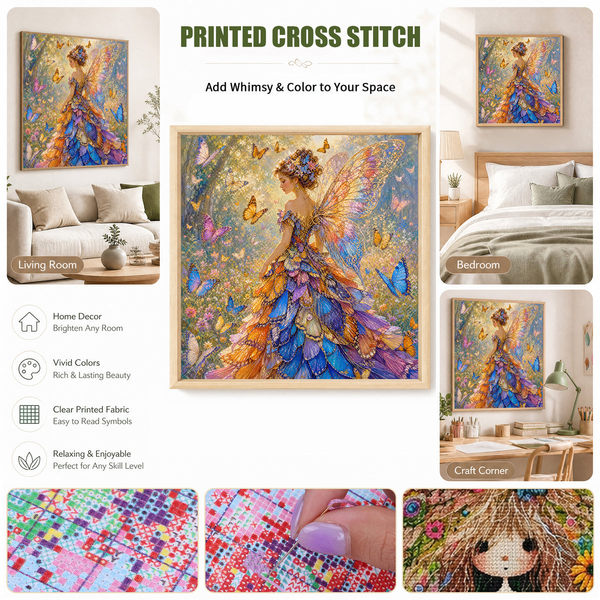 Butterfly Fairy - Full 11CT Stamped Cross Stitch 45x45CM - Huacan