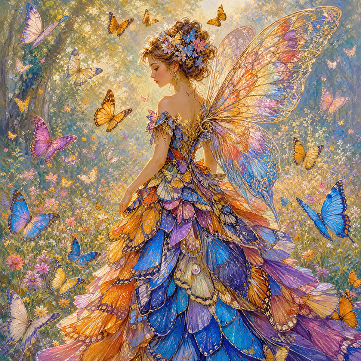 Butterfly Fairy - Full 11CT Stamped Cross Stitch 45x45CM - Huacan