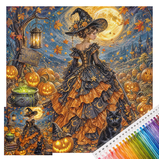 Halloween-Hexe – Vollständiges 11CT Stempel-Kreuzstich-Set 45x45 cm – Huacan