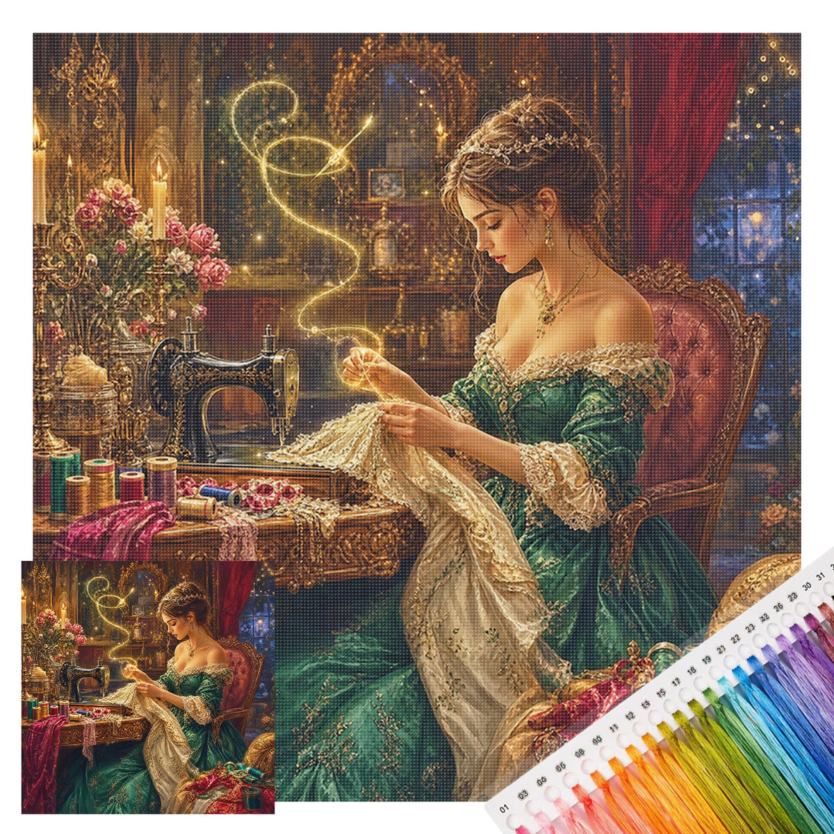 Königliche Näherin - Vollständiges 11CT Stempel-Kreuzstich-Set 45x45CM - Huacan