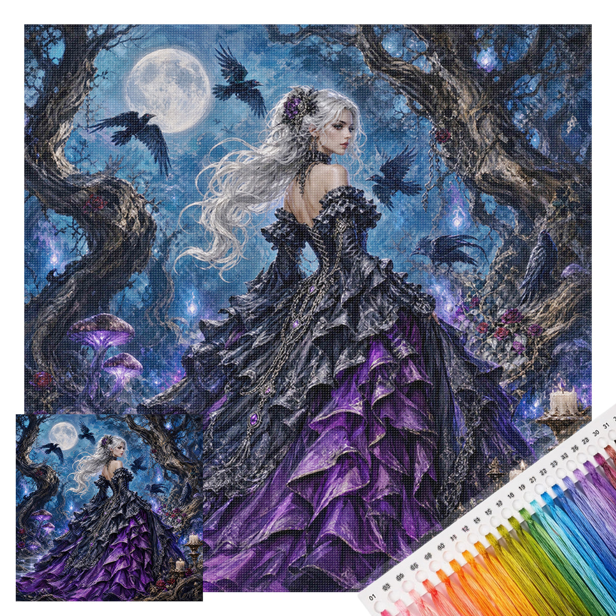 Gothic Raven - Full 11CT Stamped Cross Stitch 45x45CM - Huacan