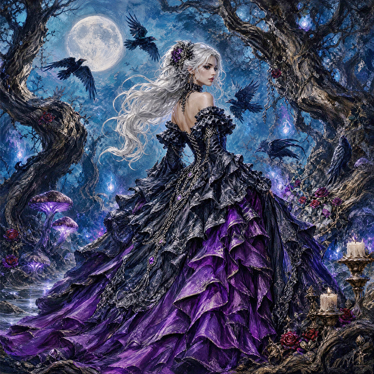 Gothic Raven - Full 11CT Stamped Cross Stitch 45x45CM - Huacan