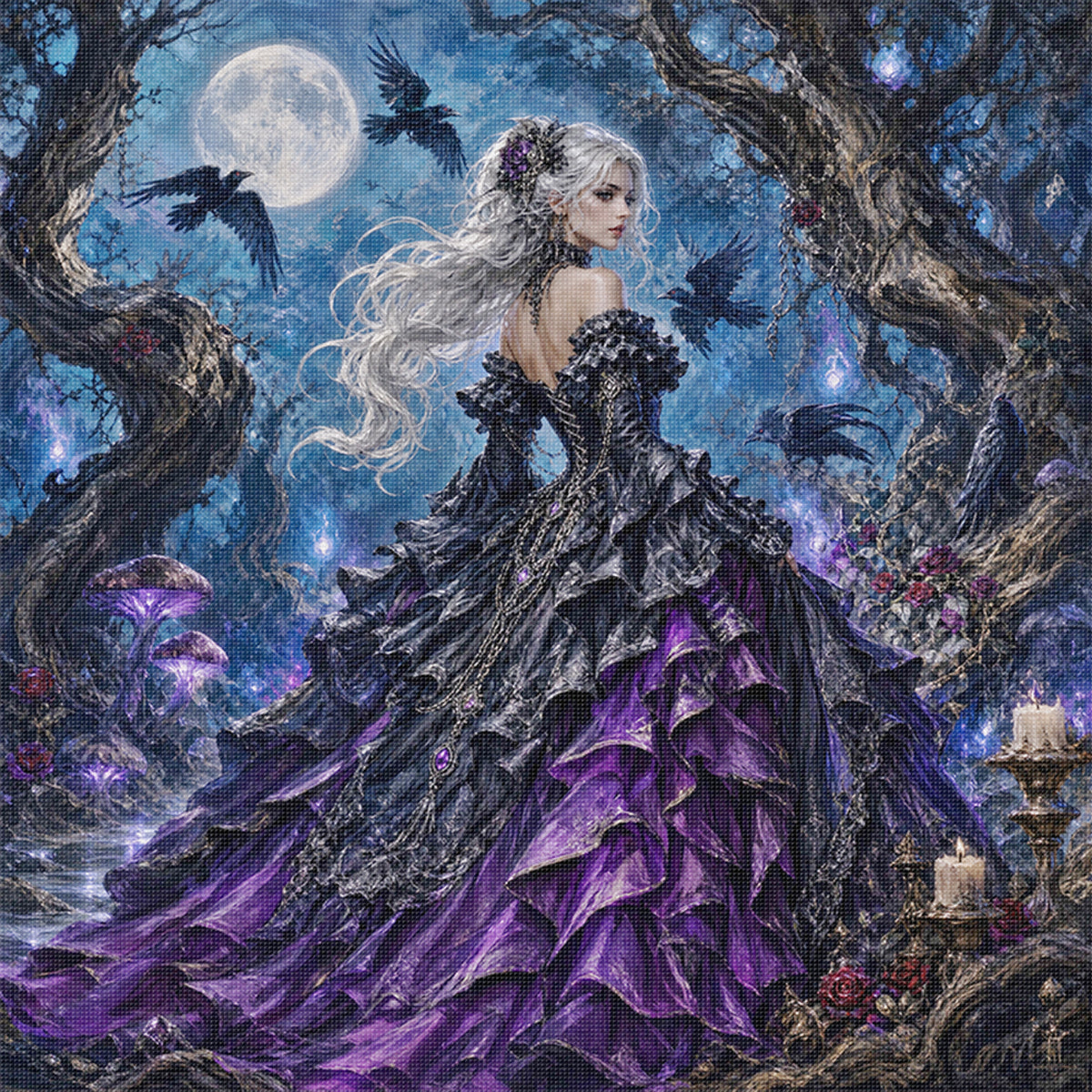 Gothic Raven - Full 11CT Stamped Cross Stitch 45x45CM - Huacan