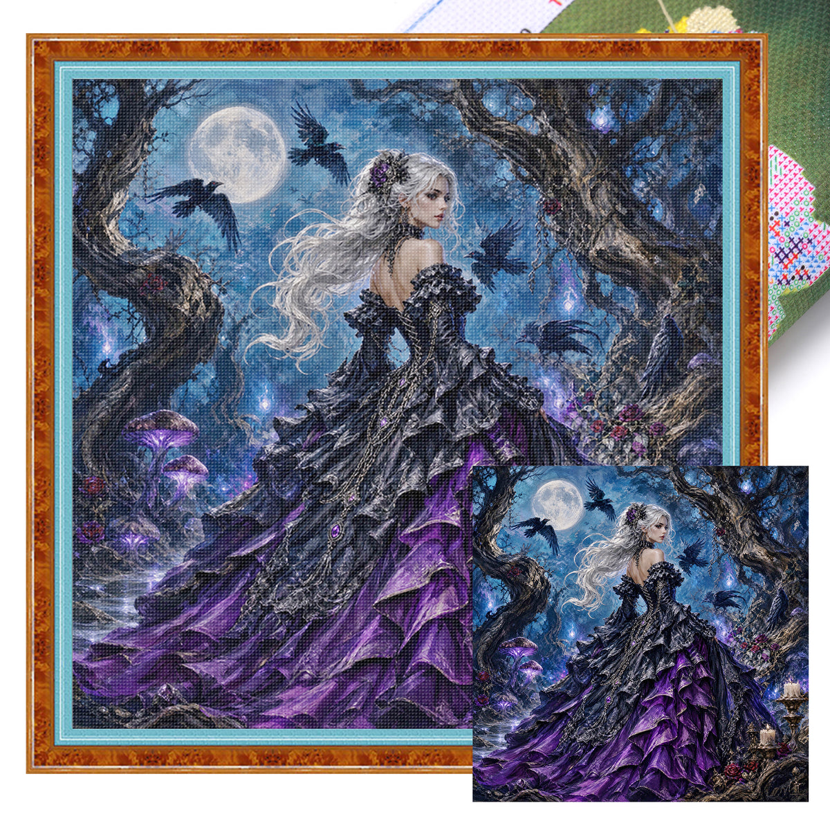 Gothic Raven - Full 11CT Stamped Cross Stitch 45x45CM - Huacan