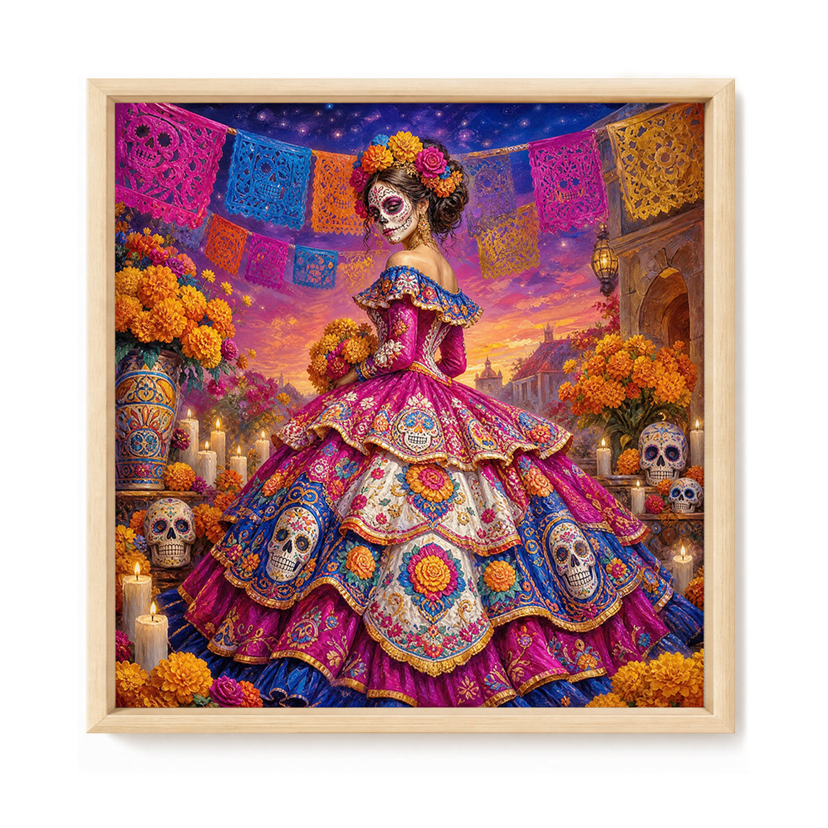 Blumenschädel - Komplettes 11CT Stempel-Kreuzstich-Set 45x45CM - Huacan