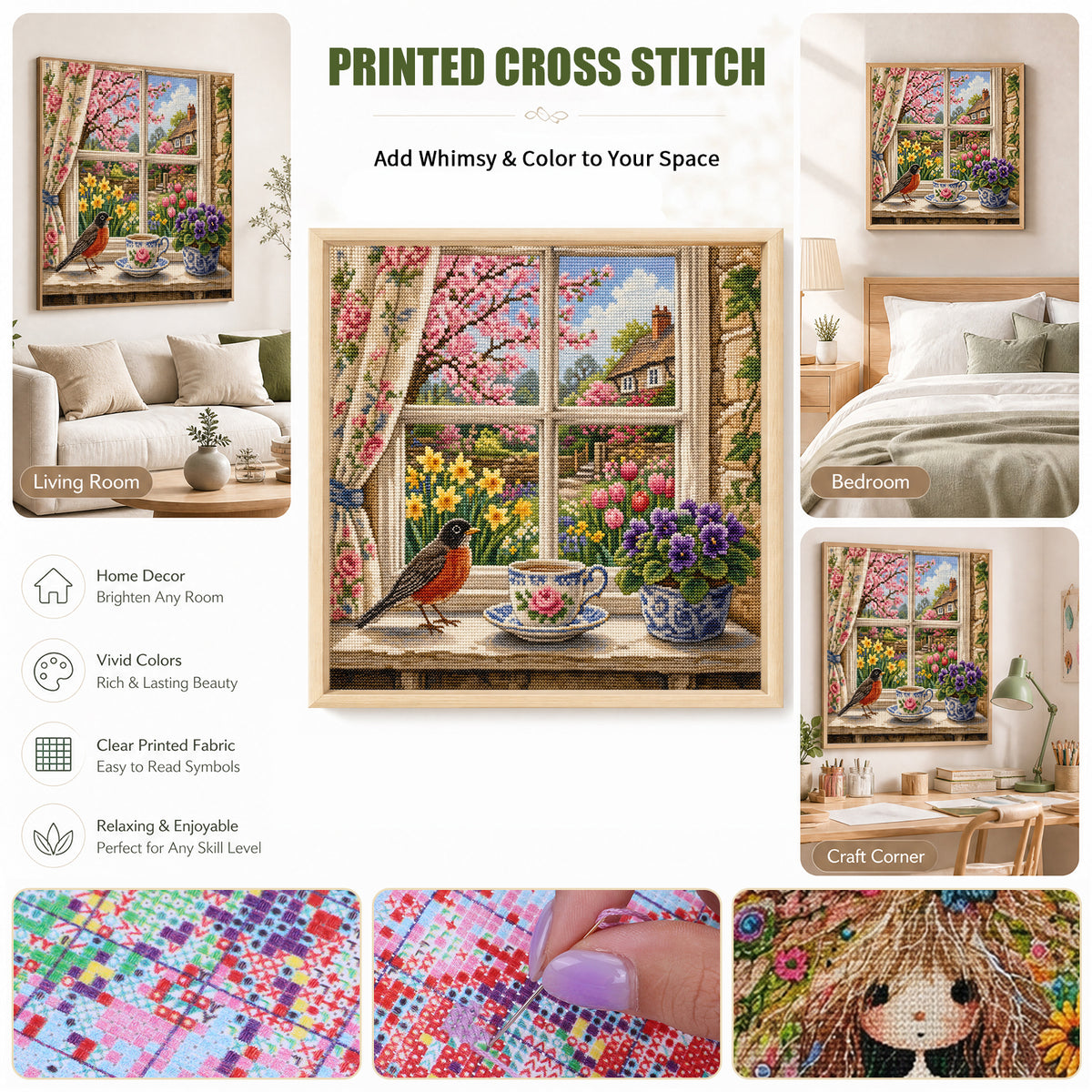 Window Tea - Full 11CT Stamped Cross Stitch 45x45CM - Huacan