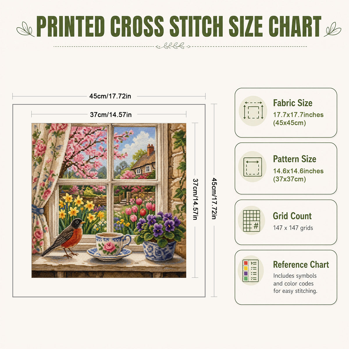 Window Tea - Full 11CT Stamped Cross Stitch 45x45CM - Huacan