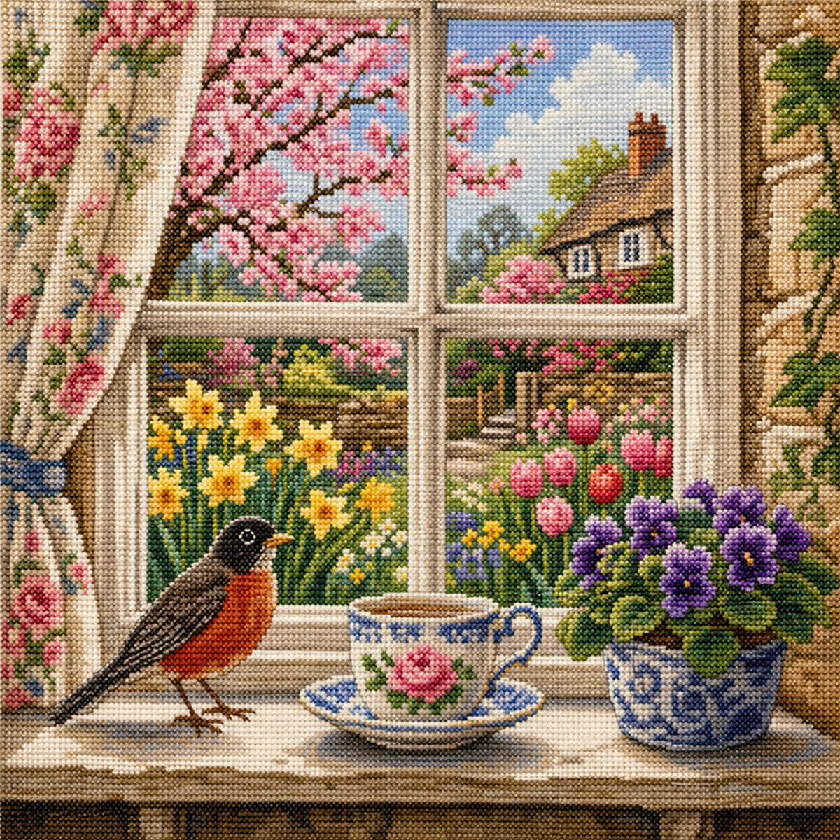 Window Tea - Full 11CT Stamped Cross Stitch 45x45CM - Huacan