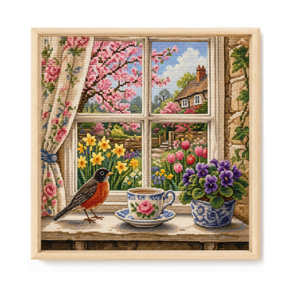 Window Tea - Full 11CT Stamped Cross Stitch 45x45CM - Huacan