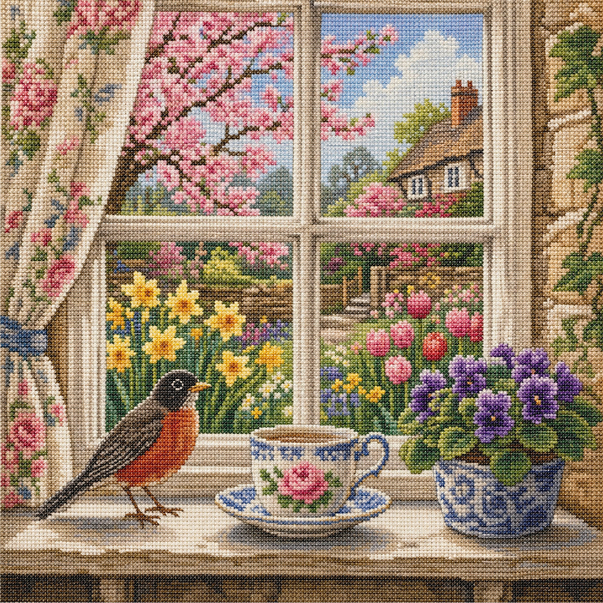Window Tea - Full 11CT Stamped Cross Stitch 45x45CM - Huacan