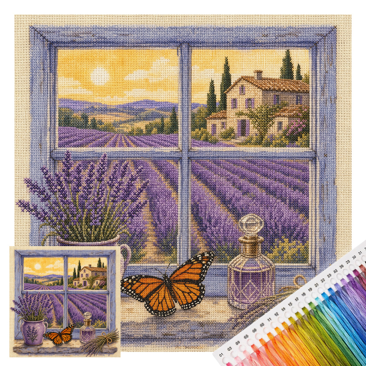 Purple Field - Full 11CT Stamped Cross Stitch 45x45CM - Huacan