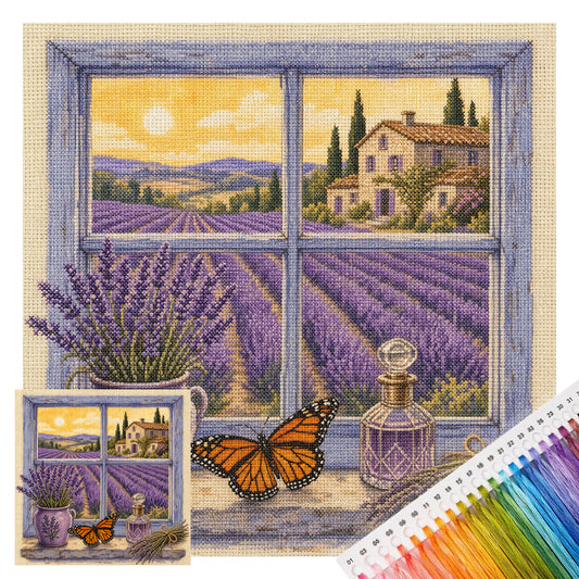 Lila Feld – Vollständiges 11CT gestempeltes Kreuzstich-Set 45x45 cm – Huacan