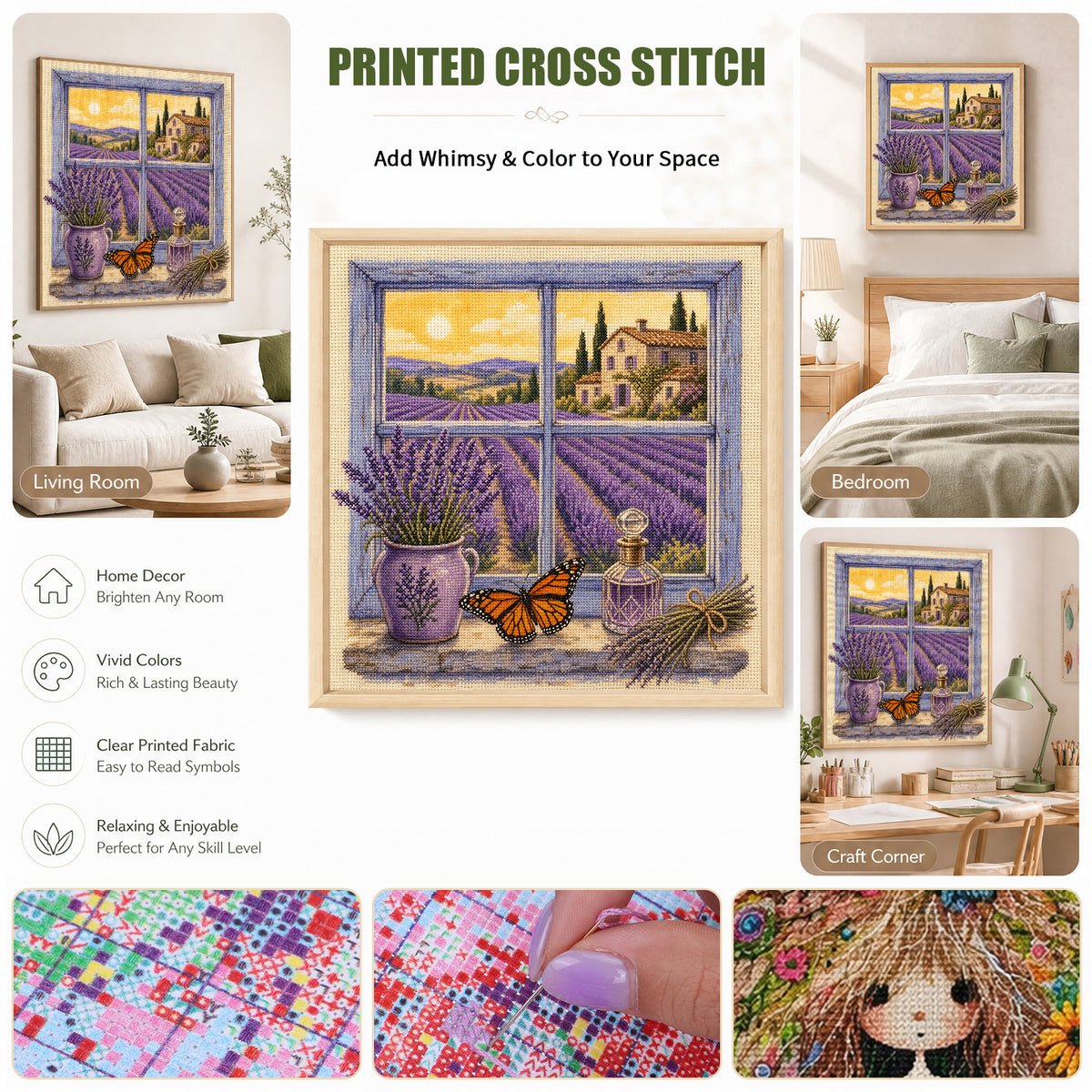 Purple Field - Full 11CT Stamped Cross Stitch 45x45CM - Huacan