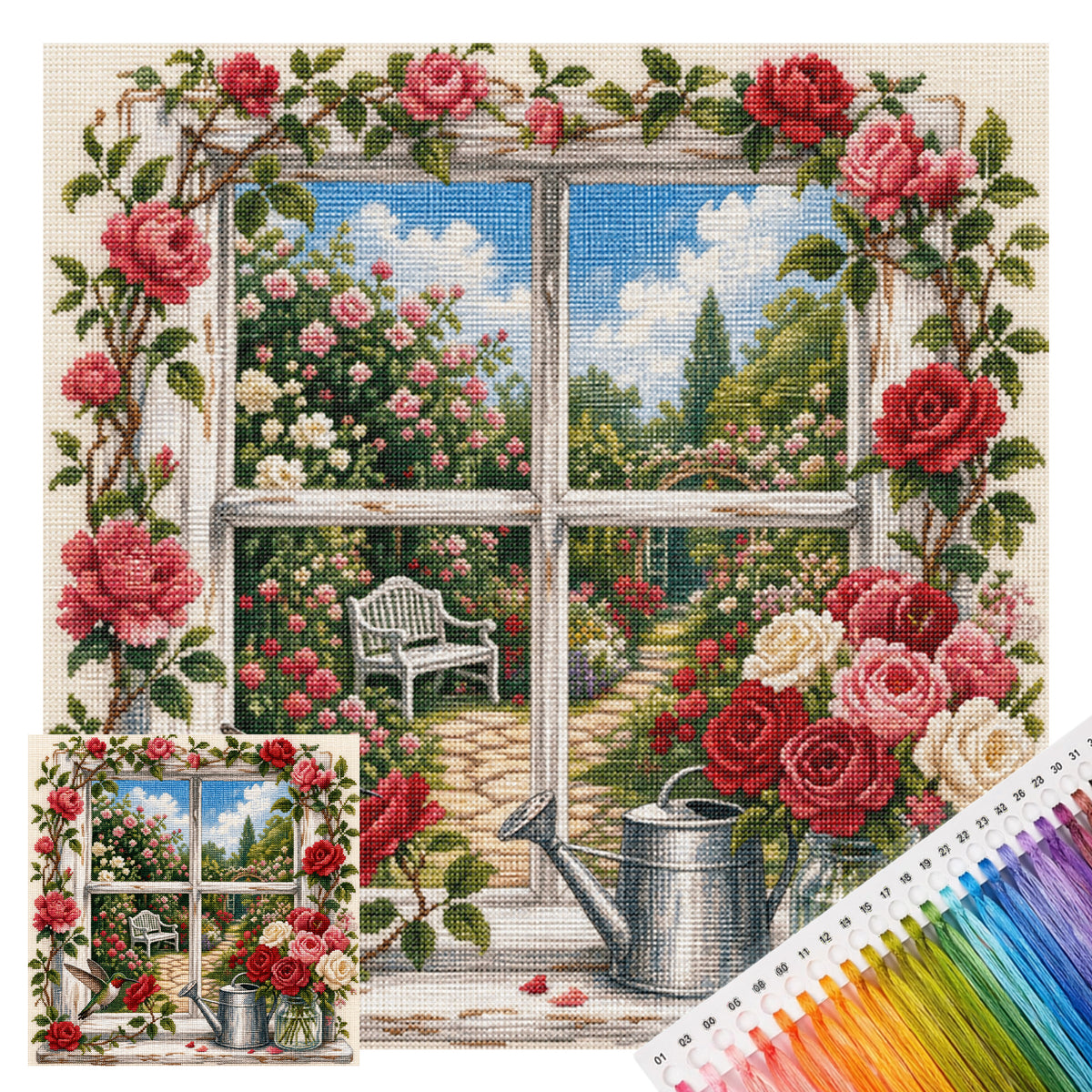 Rose Frame - Full 11CT Stamped Cross Stitch 45x45CM - Huacan