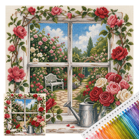 Rosenrahmen – Vollständiges 11CT Stanz-Kreuzstich-Set 45x45CM – Huacan