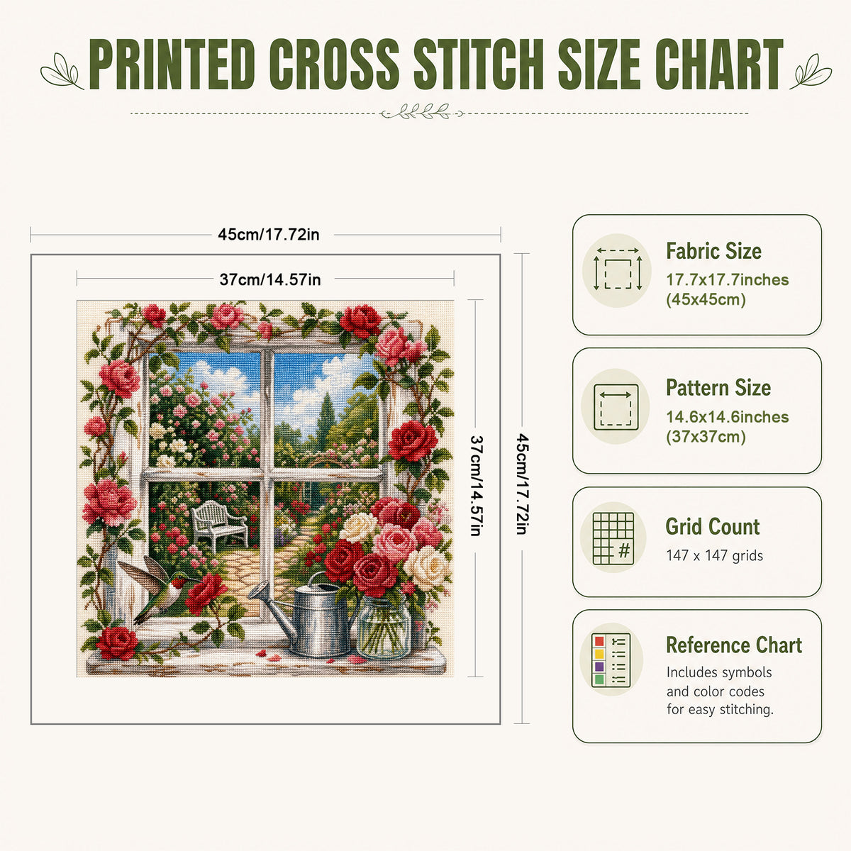 Rose Frame - Full 11CT Stamped Cross Stitch 45x45CM - Huacan