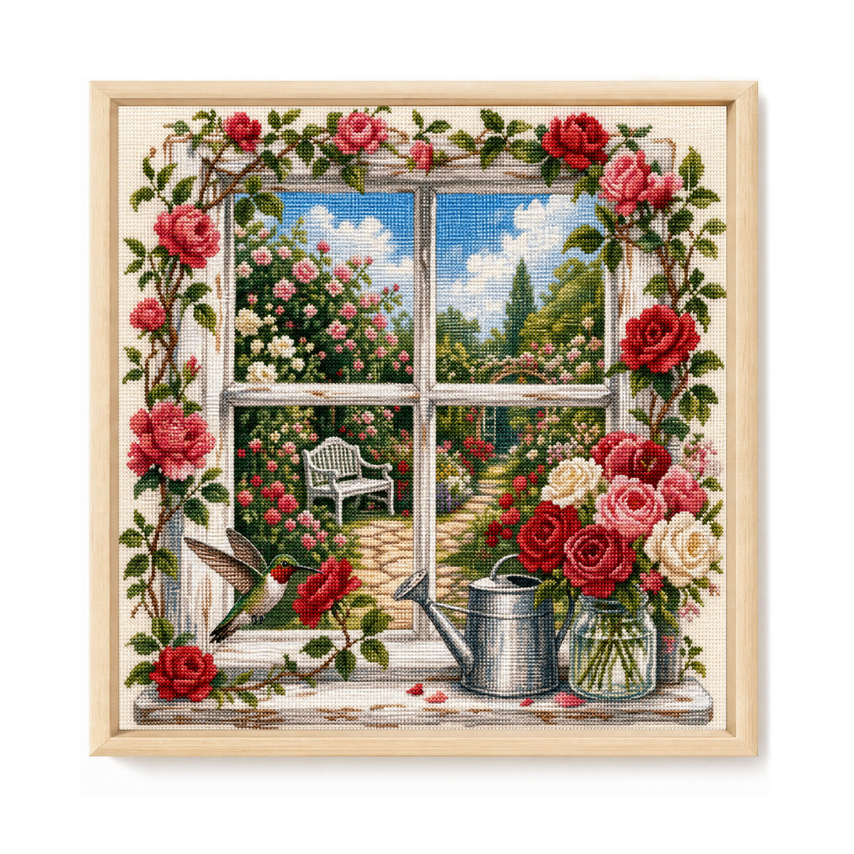 Rose Frame - Full 11CT Stamped Cross Stitch 45x45CM - Huacan