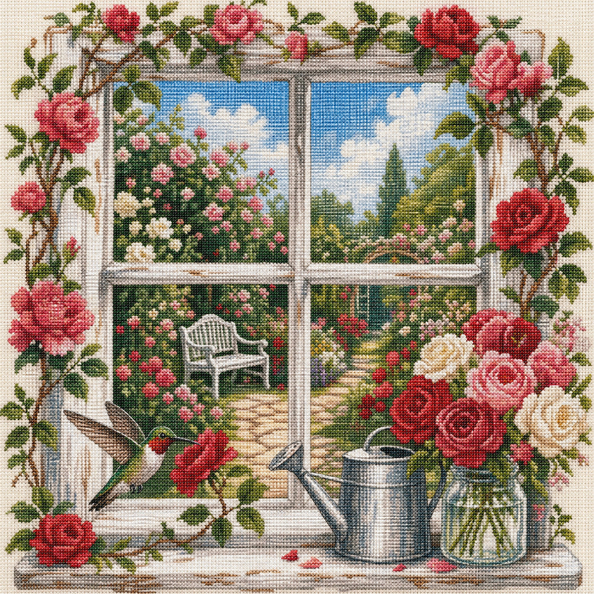 Rose Frame - Full 11CT Stamped Cross Stitch 45x45CM - Huacan