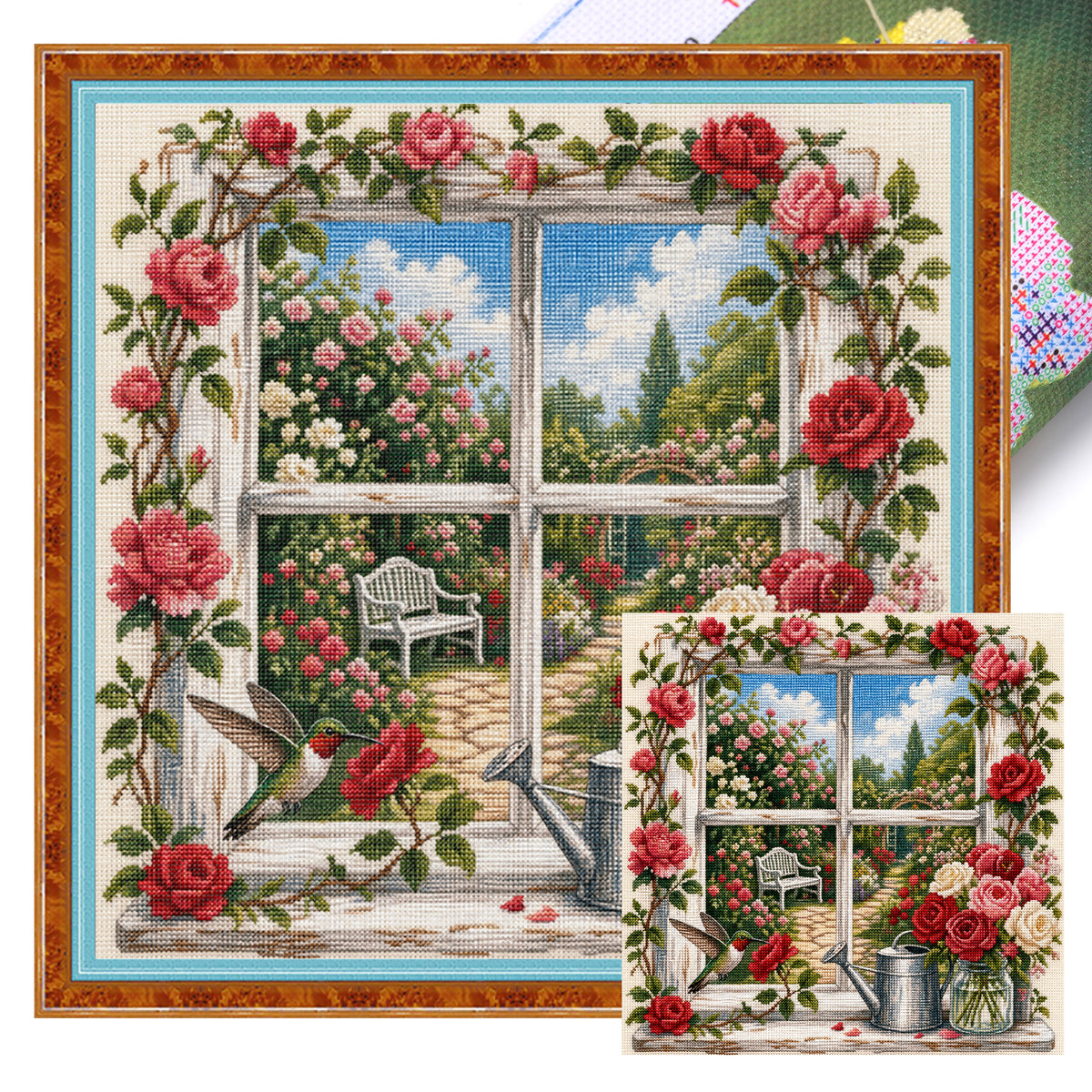 Rose Frame - Full 11CT Stamped Cross Stitch 45x45CM - Huacan