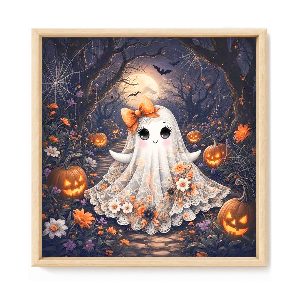 Süßes Kürbis-Gespenst - Komplettes 11CT Stempel-Kreuzstich-Set 50x50 cm - Huacan