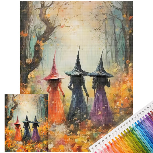 Herbsthexe - Vollständiges 11CT Stempel-Kreuzstich-Set 50x65CM - Huacan