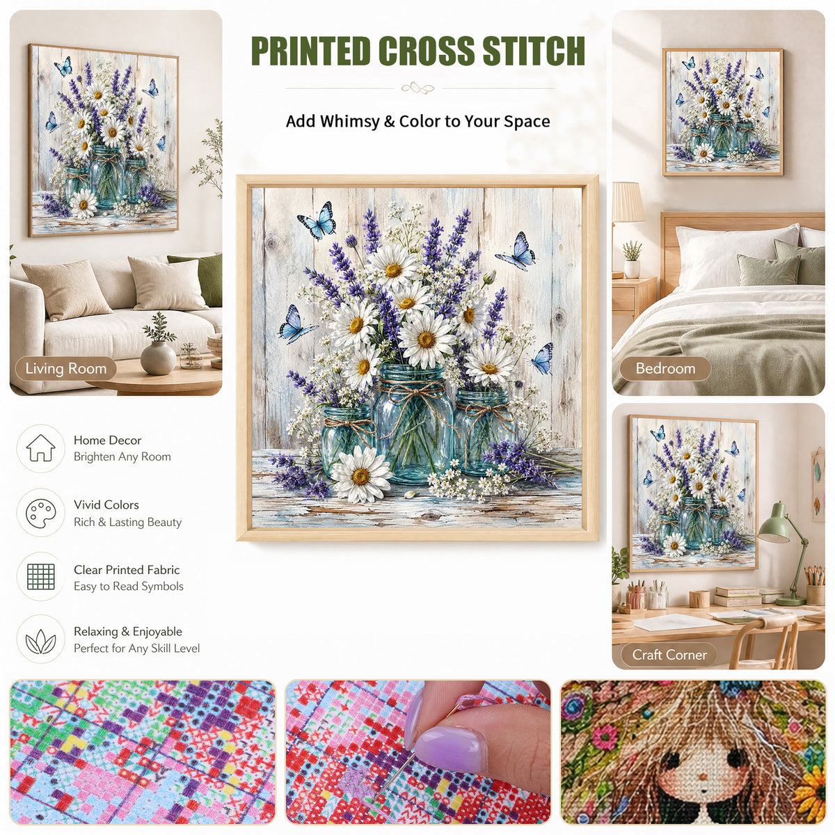 Vase - Full 11CT Stamped Cross Stitch 45x45CM - Yishu