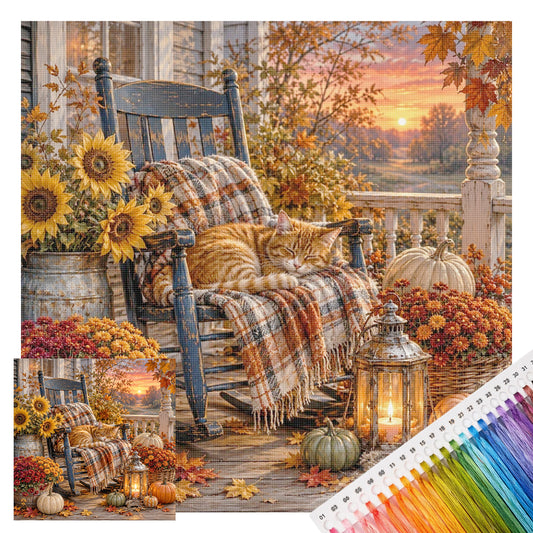 Herbst-Veranda - Vollständiges 11CT Stempel-Kreuzstich-Set 50x50CM - Yishu