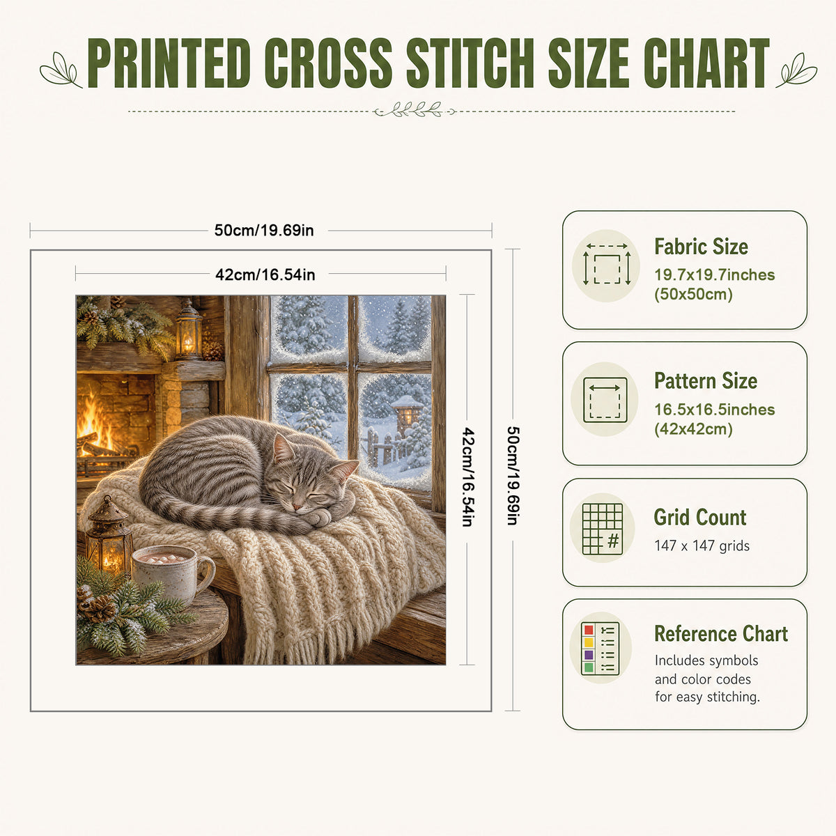 Snow Window - Full 11CT Stamped Cross Stitch 50x50CM - Yishu