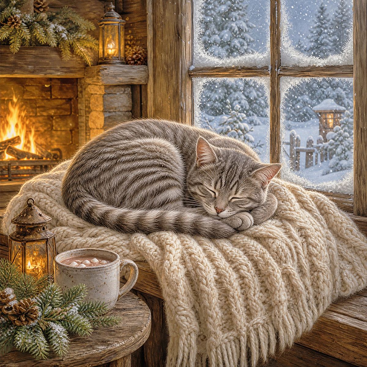 Snow Window - Full 11CT Stamped Cross Stitch 50x50CM - Yishu