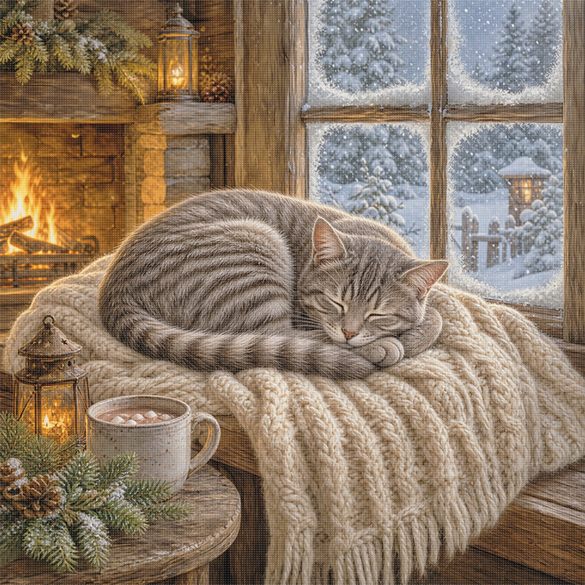 Snow Window - Full 11CT Stamped Cross Stitch 50x50CM - Yishu