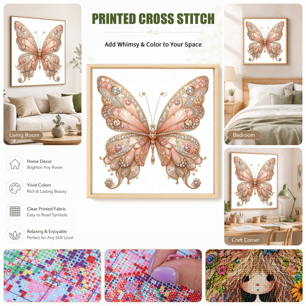 Butterfly - Full 11CT Stamped Cross Stitch 40x40CM - Huacan