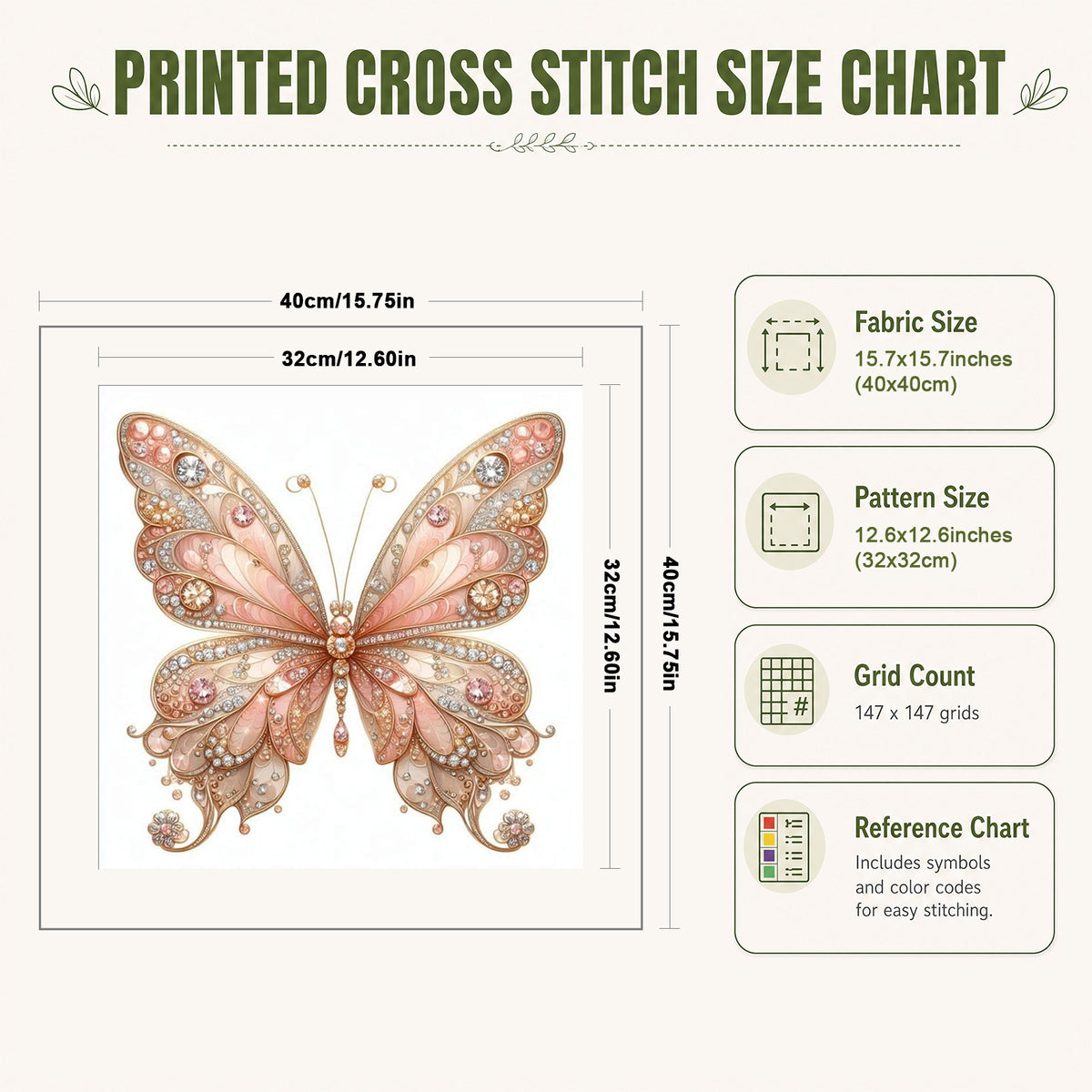 Butterfly - Full 11CT Stamped Cross Stitch 40x40CM - Huacan