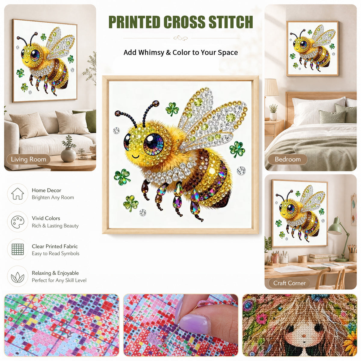 Bee - Full 11CT Stamped Cross Stitch 40x40CM - Huacan