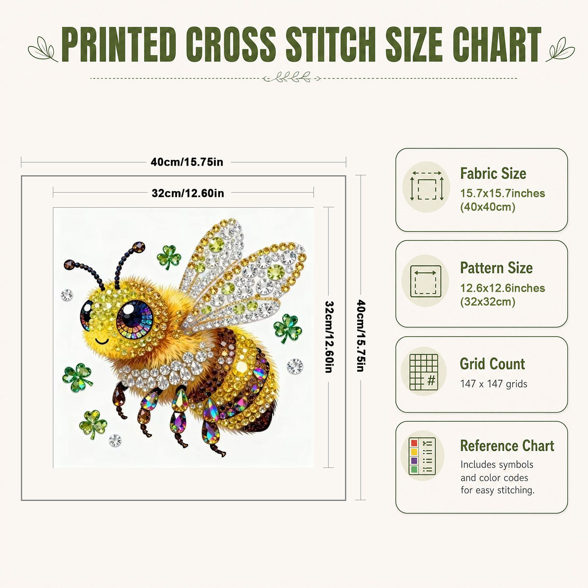 Bee - Full 11CT Stamped Cross Stitch 40x40CM - Huacan