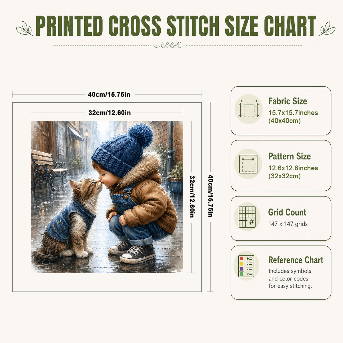 Boy With Tabby Kitten-Cat - Full 11CT Stamped Cross Stitch 40x40CM - Huacan