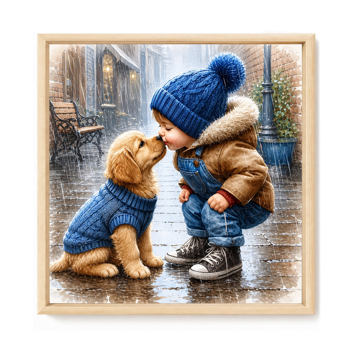 Junge mit Golden Retriever Welpen - Vollständiges 11CT gestempeltes Kreuzstich-Set 40x40CM - Huacan
