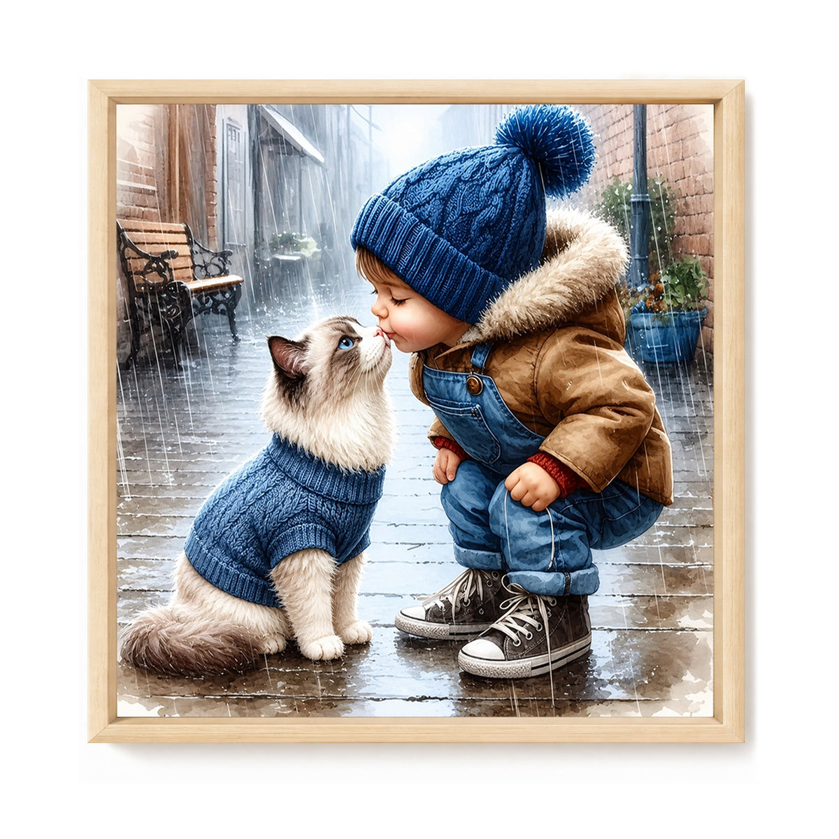 Junge mit Ragdoll-Katze – Vollständiges 11CT Stempel-Kreuzstich-Set 40x40CM – Huacan