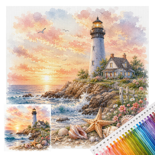 Leuchtturm am Meer - Vollständiges 11CT Stempel-Kreuzstich-Set 50x50CM - Huacan