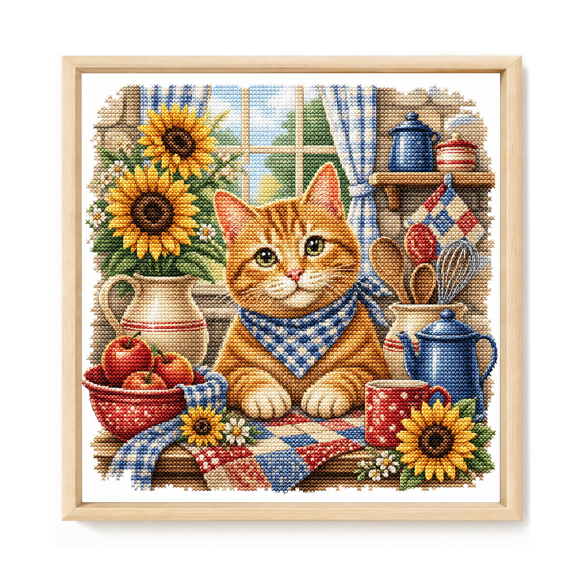 Orangefarbene Katze in der Küche – Komplettes 11CT Stempel-Kreuzstichset 50x50cm – Huacan