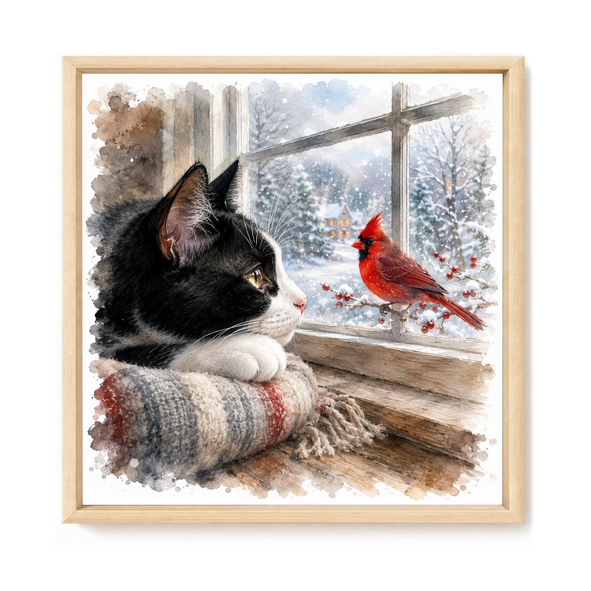 Snow Kitty-Cat - Full 11CT Stamped Cross Stitch 45x45CM - Huacan