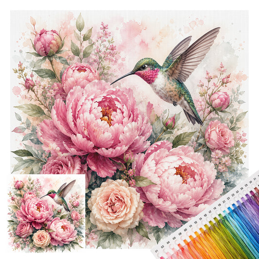Pink Bloom - Full 11CT Stamped Cross Stitch 45x45CM - Huacan