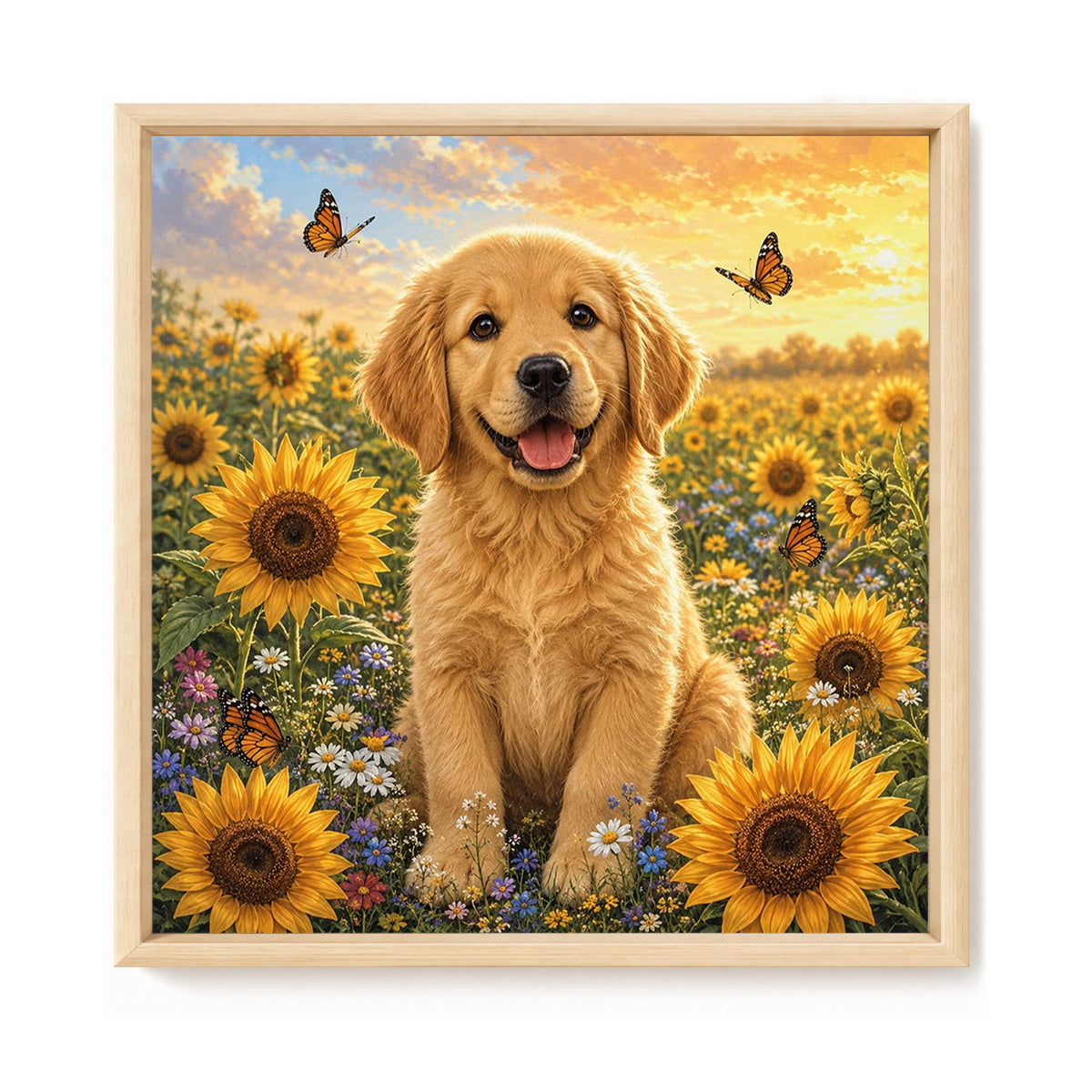 Sonnenblumen-Golden-Retriever-Hund – Vollständiges 11CT Stempel-Kreuzstichset 45x45CM – Huacan