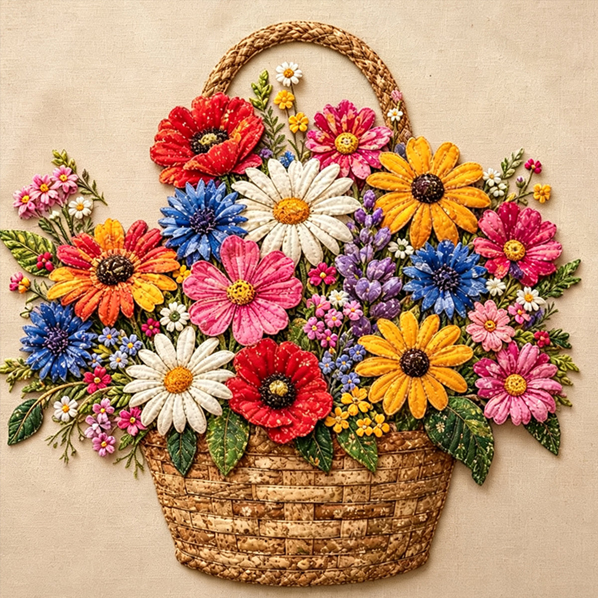 Spring Flower Basket - Full 11CT Stamped Cross Stitch 45x45CM - Huacan