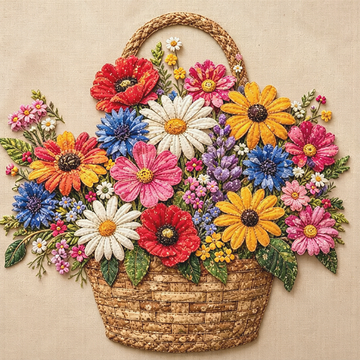 Spring Flower Basket - Full 11CT Stamped Cross Stitch 45x45CM - Huacan