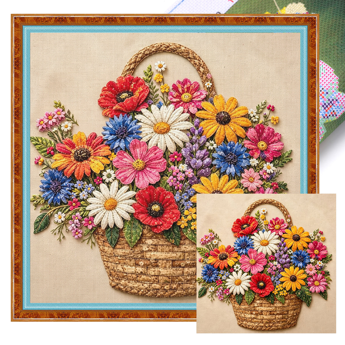 Spring Flower Basket - Full 11CT Stamped Cross Stitch 45x45CM - Huacan